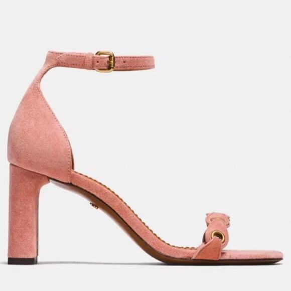 Coach Link Peony Pink Suede Ankle Strap Heel Sandal - Picture 8 of 10
